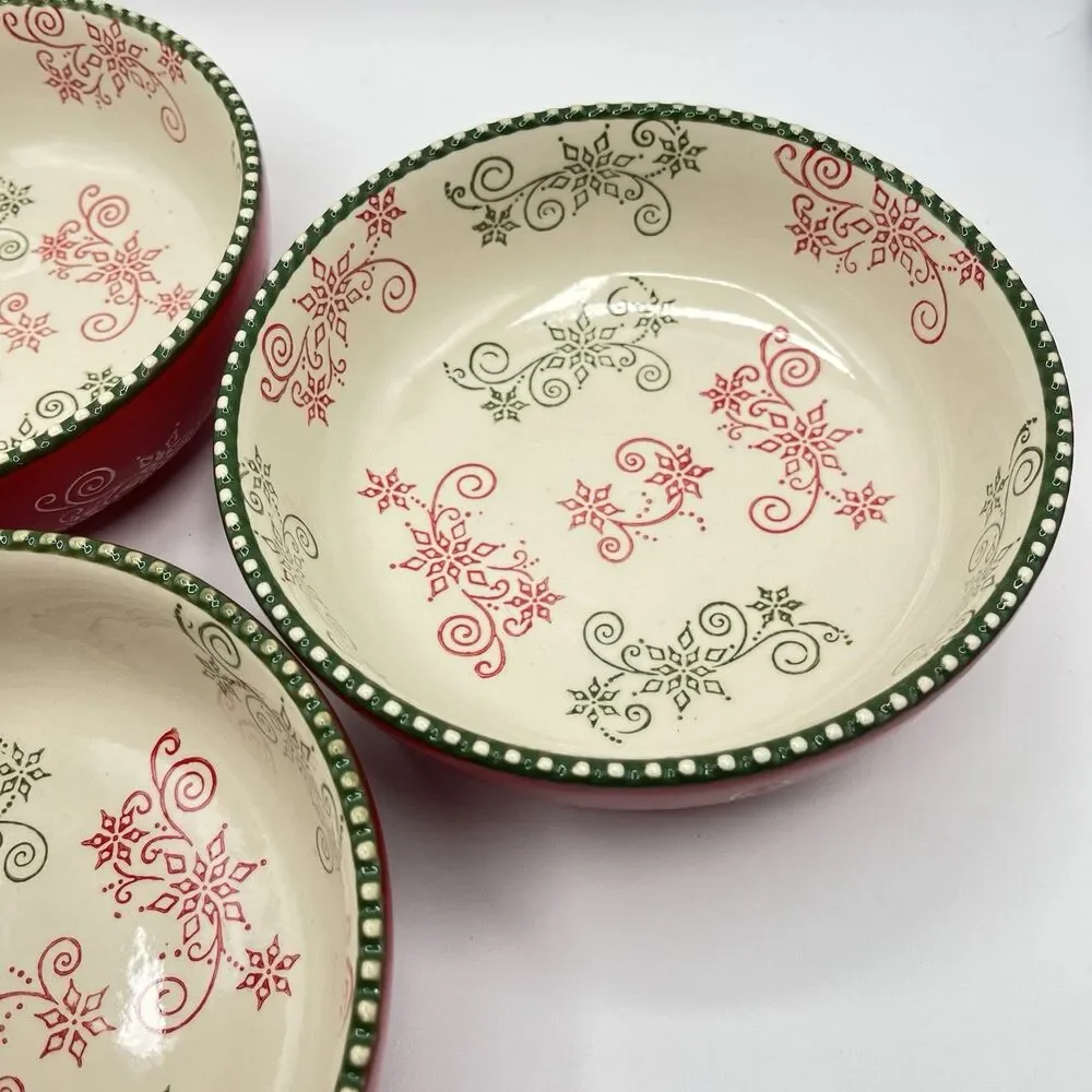 Temp-Tations 8 “ Red Poinsetta Bowls With Ruffled Edge - Set Of 4